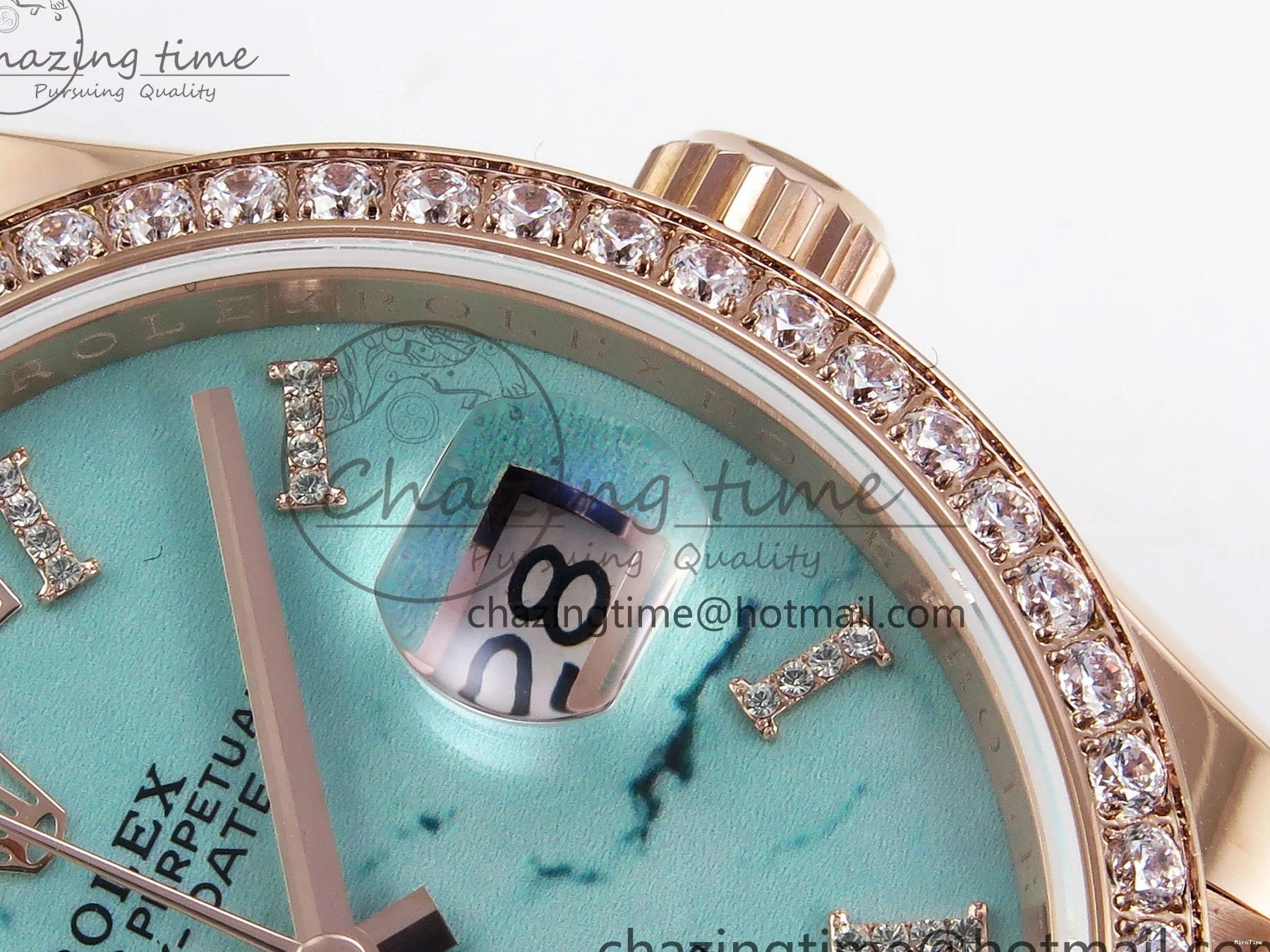 MiroTime 0321 ZipUp Day Date 36 RG TWSF Best Edition Blue Roman Diamonds Dial Diamonds Bezel on RG Bracelet A 1607